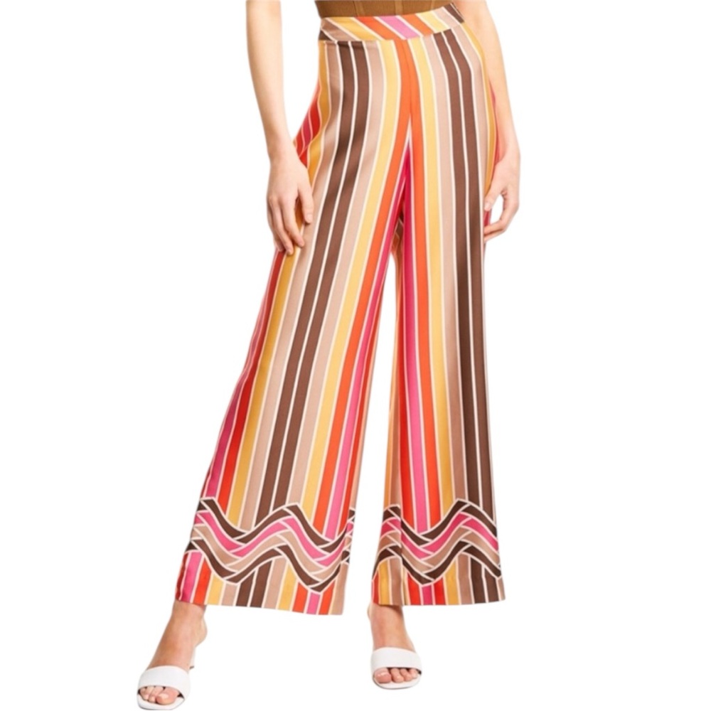Trina Turk Striped Wide Leg Long Weekend 2 Pants Vacation Luxury Beach Beachy